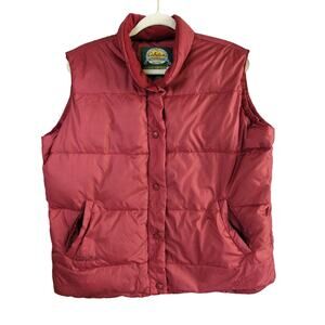 Cabelas Down Vest 650‎ Womens L Dark Pink Puffer Snap Front Outdoors